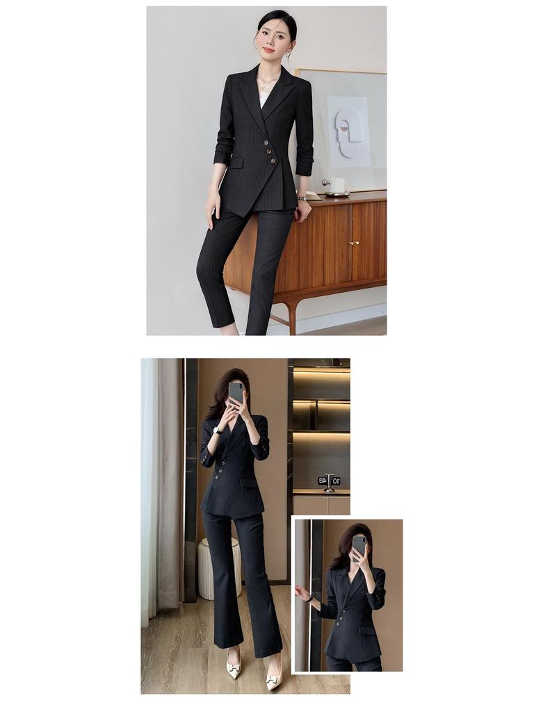 Women's High-End Striped Suit Set - Autumn 2024 Fashion, Elegant Professional Wear, Formal Goddess Style