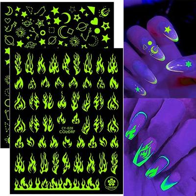 1Pc Rose Butterfly Star Flame Glowing In Dark Nail Art Sticker Luminous Effect Nail Decal Nail Decor