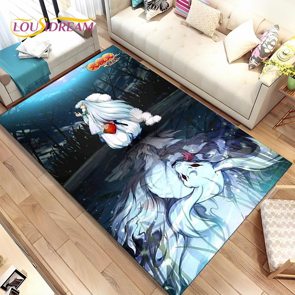 Anime Inuyasha Cartoon Area Rug Large,Carpet Rug for Living Room Bedroom Sofa Doormat Decoration,kids play Non-slip Floor Mat 3D
