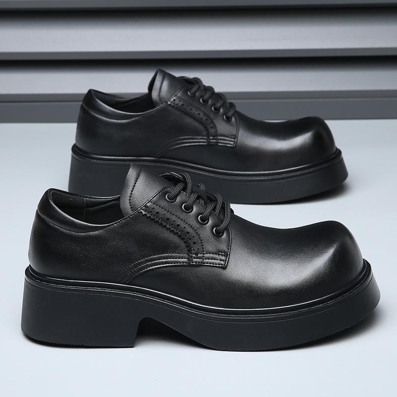 Fashion Retro Black Platform Shoes for Men Fashion Casual Increase 5cm Big Head Men's Dress Shoes Spring Autumn Designer Derby Shoe Male