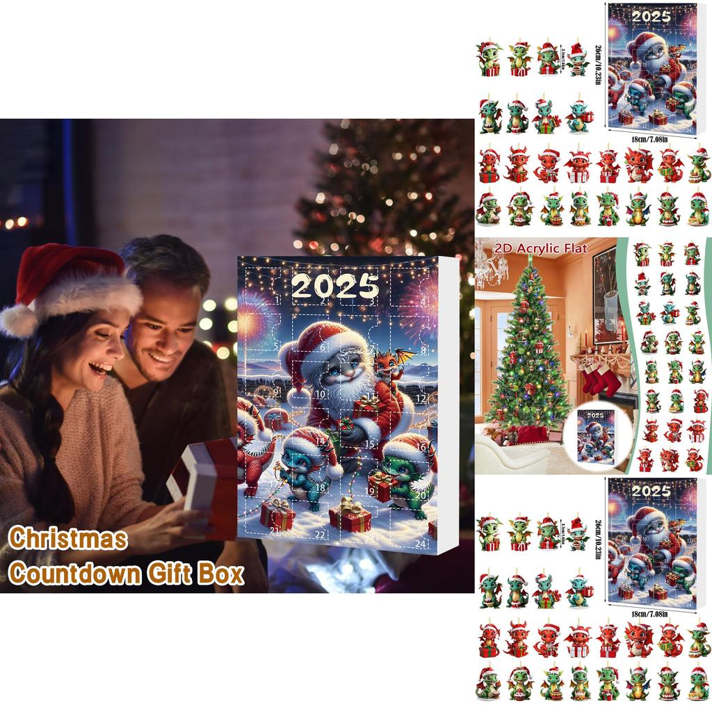 Christmas Countdown Calendar With Dragon Baby Flat Ornaments For Holiday Decor