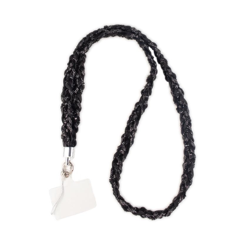 Douyin-Inspired Black Woven Mobile Phone Lanyard – Wearable Crossbody or Neck Anti-Lost Chain with Fragrance Style.