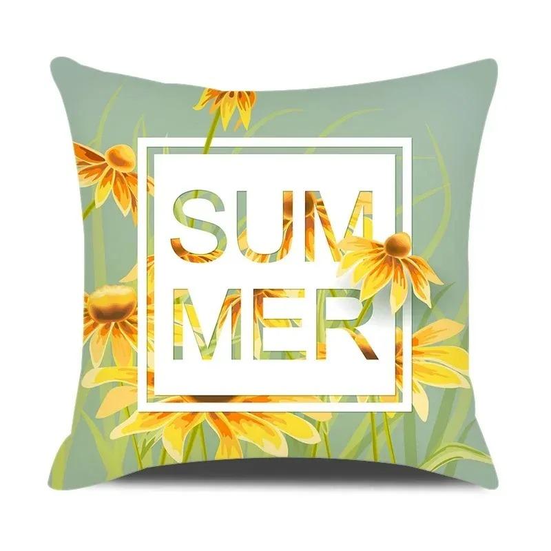 Daisy Flowers Green Yellow Plaid Double-Sided Printed Pillow Cover Short Plush Suitable Living Bedrooms Sofa Throw Cushion Cover