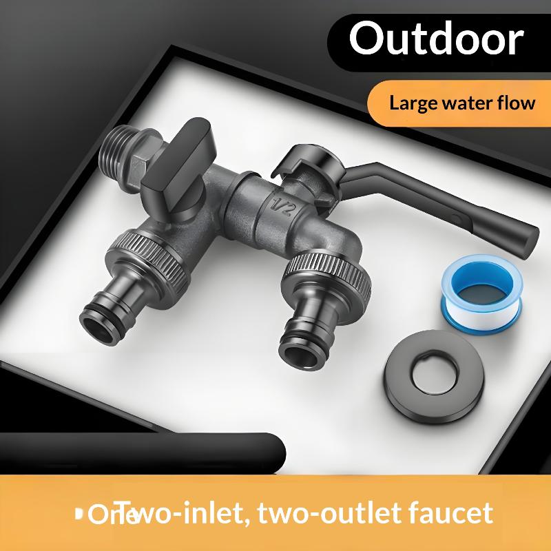 Outdoor Dual Outlet Garden Water Faucet 2 Way Zinc Alloy Freeze Proof Tap for Frost Protected Lawn Watering