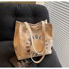 Literary letter canvas bag women's large capacity 2025 new simple shoulder college student tote bag