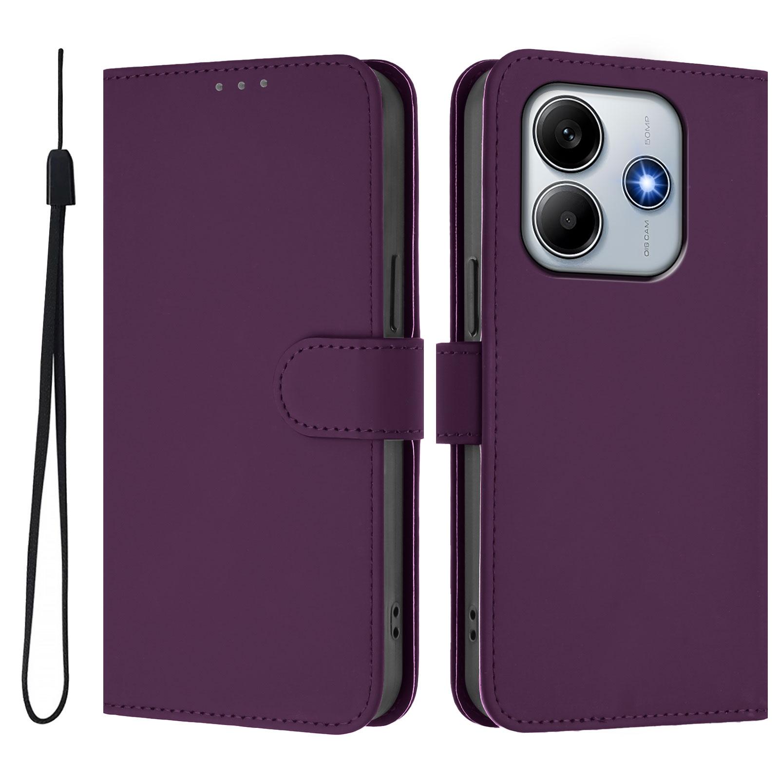 

For Xiaomi Redmi Note 14 5G Case Solid Color Wallet Leather Phone Cover with Strap Violet