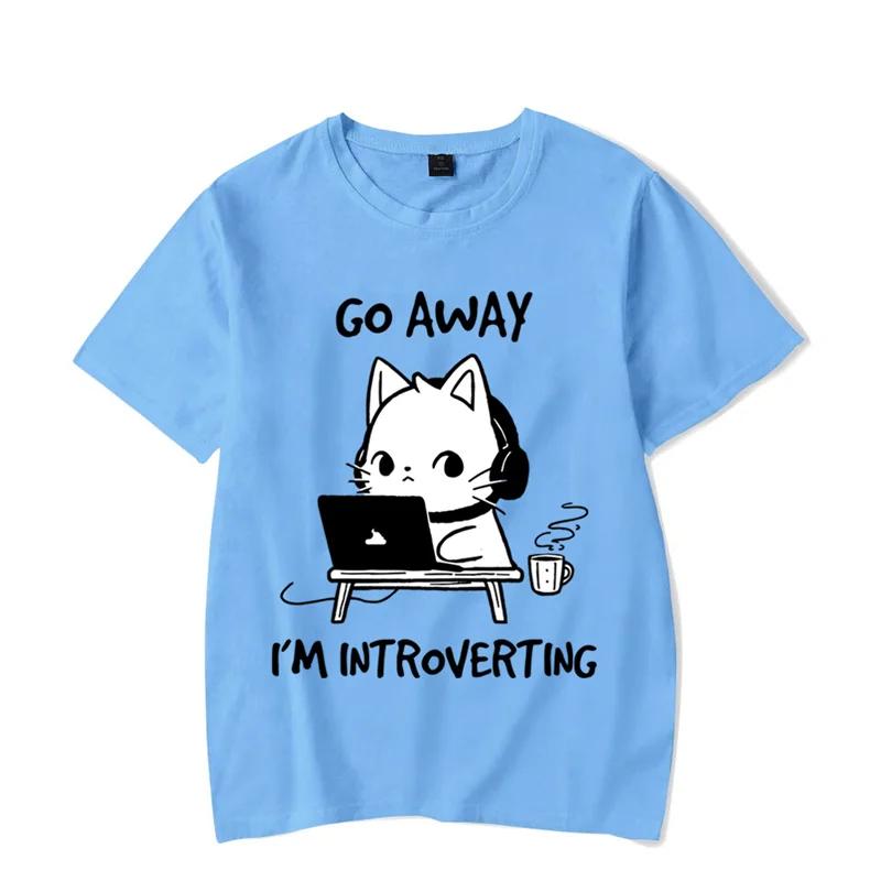 Go Away I’m Introverting Graphic T Shirts Funny Cat Gamer Gaming Tshirt Tops Fashion Harajuku T-shirts WoBrand T-shirt