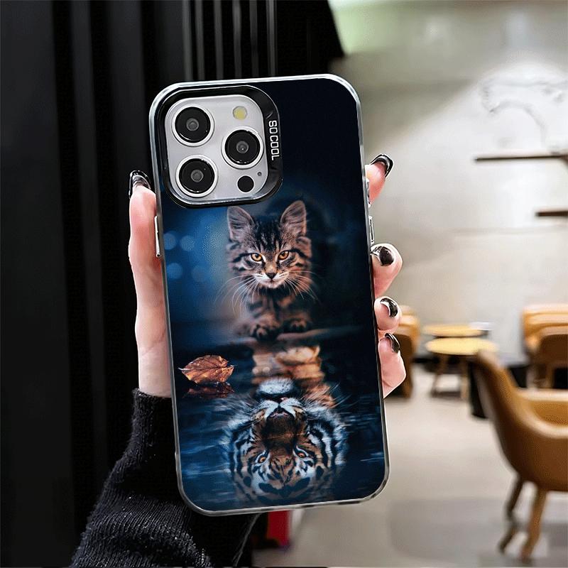 Cat Reflects Tiger Cool Soft Phone Case for iPhone 15 16 17 Pro Max 17Air 16E 14 Plus 13 12 Mini Shockproof Cover Back Shell