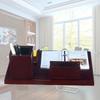ENYOU Wooden Imitation Mahogany Desk Calendar Holder with Pen & Card Slot