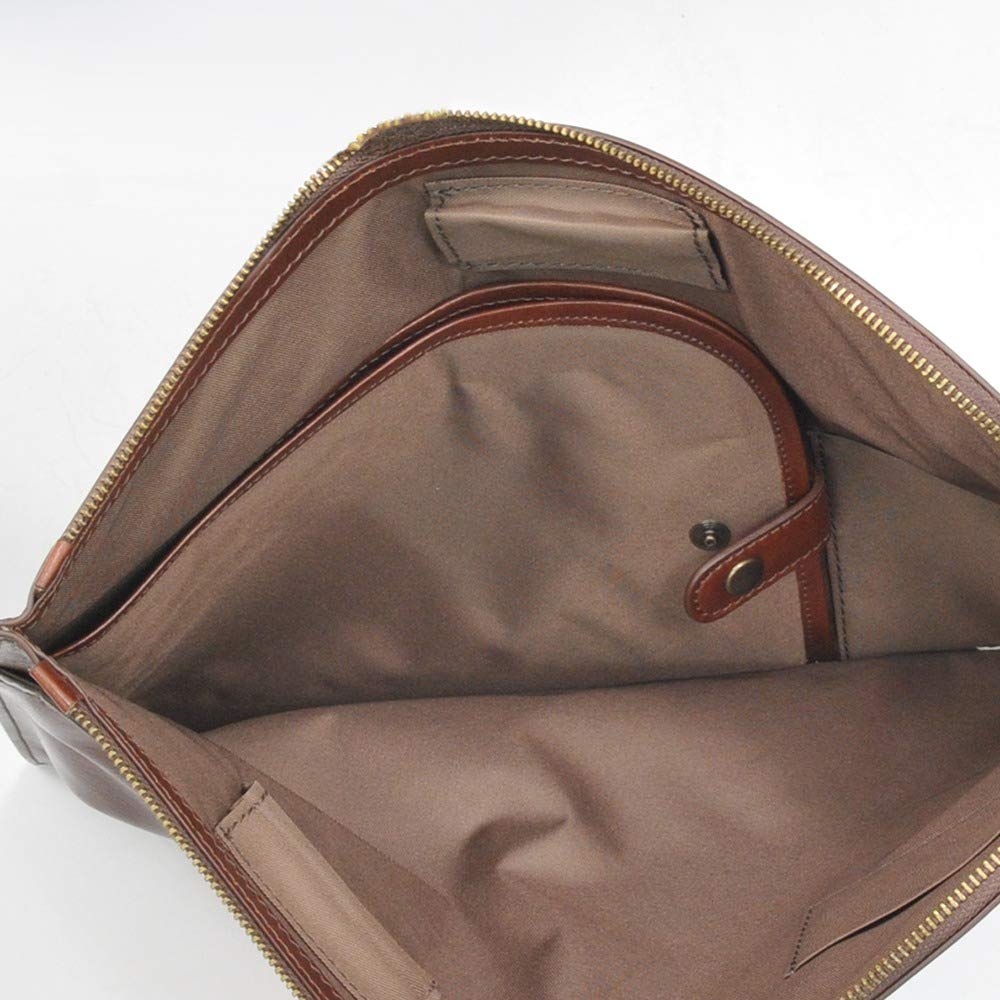 San Giorgio Leather Clutch Glossy Brown with Handle One Size [Triangolo] [Outlet Item] - Italian-made Bag, Leather, Strap, Men's,