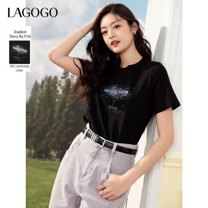 LAGOGO Women s 2025 Letter Print Cotton T-Shirt M