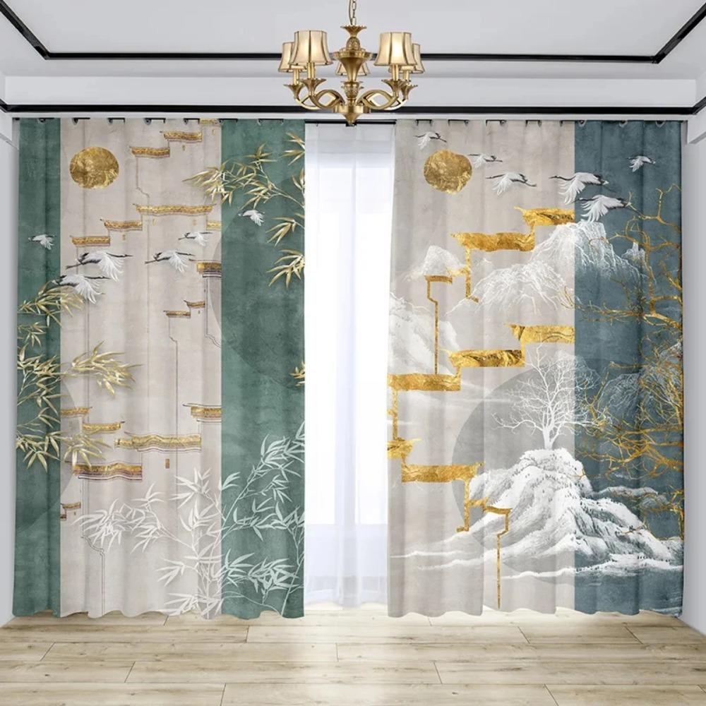 Chinesischer Vorhang Paravent Neuer Chinesischer Wohnraum High-End Atmosphäre Tusche Lotusblume Retro Zen Hohe Verdunkelung Neues Modisches Muster