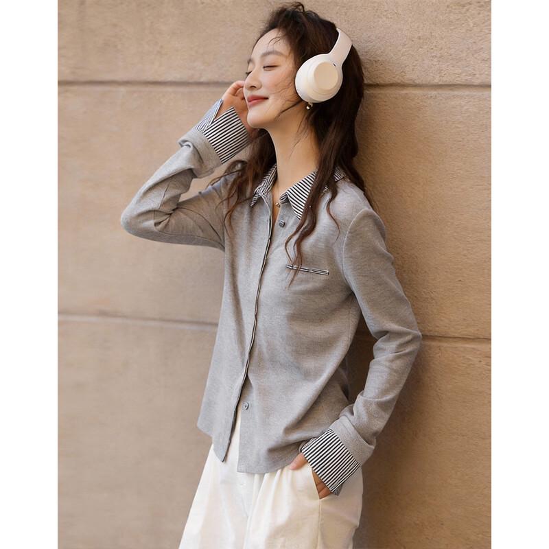 Demana Women s Lapel Color Block Patchwork Shirt M