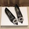 Fashion Classic Rhinestone Buckle Shoes Ladies Low Heel Office Work Tacones Mujer Wedges High Heels Pumps Women Bombas Designer Escarpin