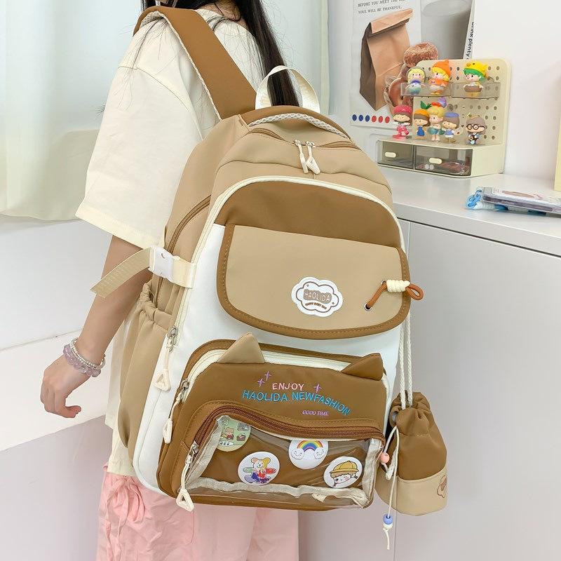 School Bag for Girls, Pain Bag for Junior High School Students, Large-capacity Fashionable Backpack, Cute Transparent Belt, Two-dimensional Personal