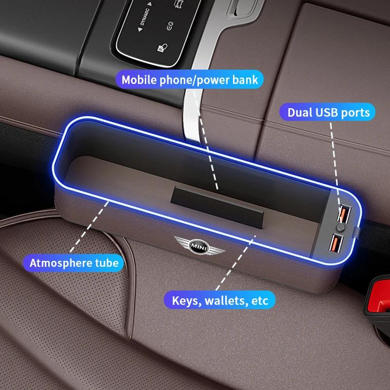 Car Seat Gap Case USB Charging Multifunction Crevice Storage Box For BMW MINI Cooper S Clubman JWC R55 R56 R60 F54 F55 F56 F57