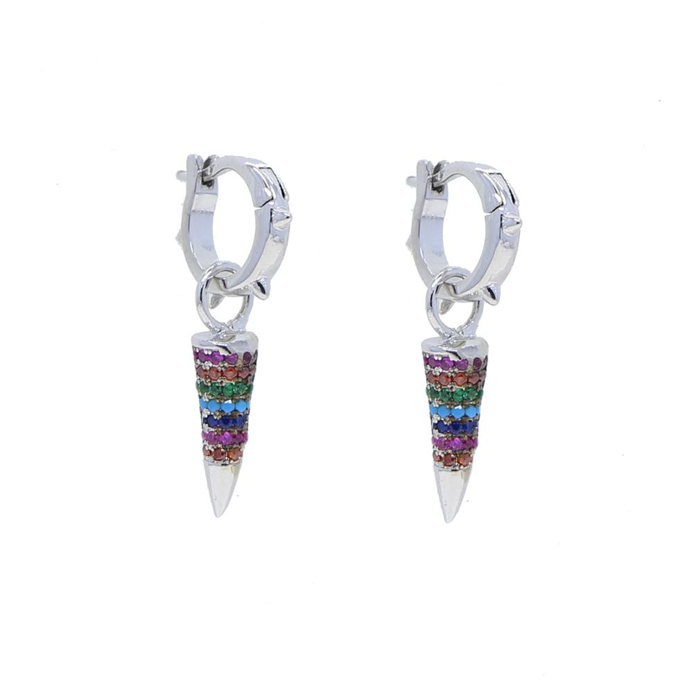 Promotion Unique Sparkling Brass Hoop Earring Geometric Cone Tiny Spike Type Pave Micro Rainbow Cubic Zircon Trendy for Women