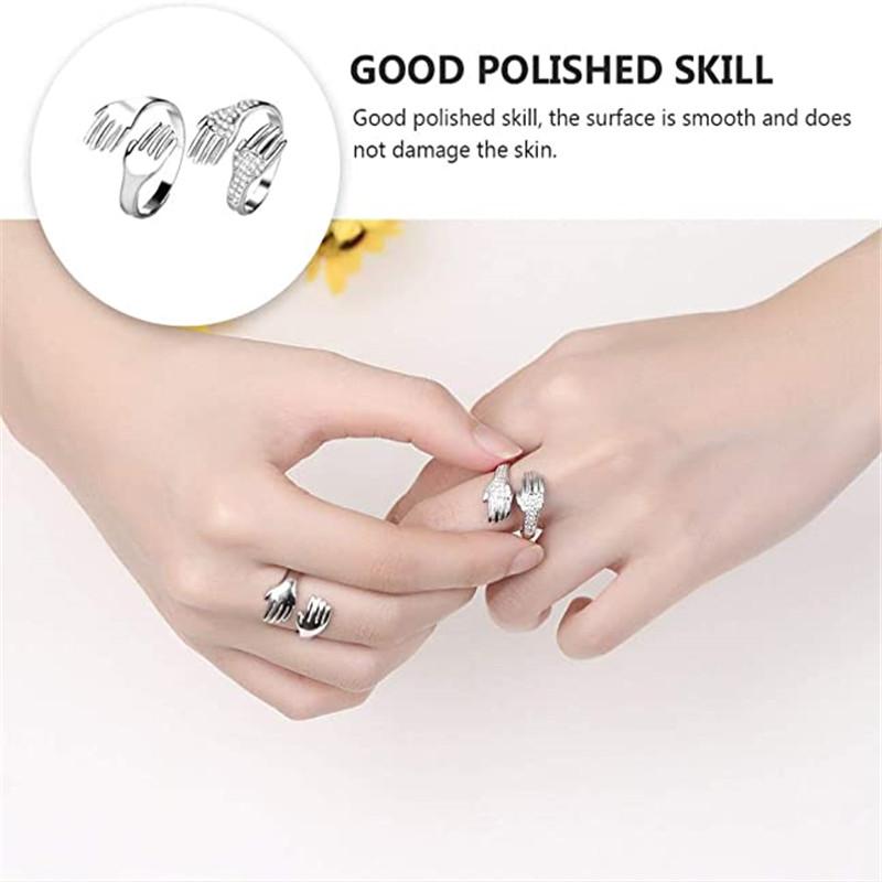 Men And Women Palms Love Embrace Diamond Zircon Couples Open Adjustable Ring Wedding Valentine 'S Day Gift 