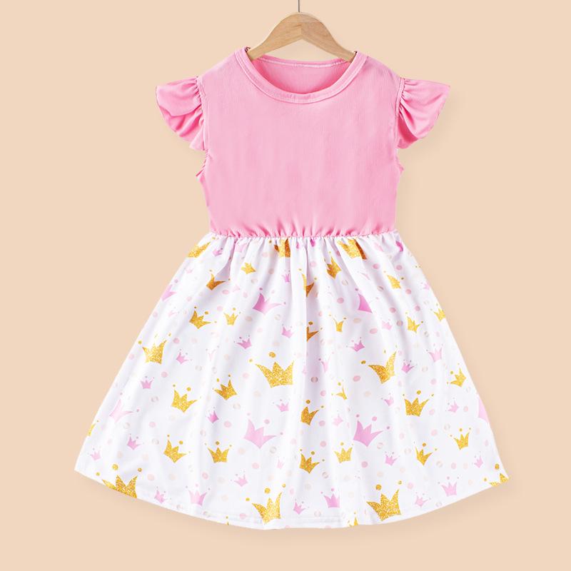 

Oujitu 2025 Летнее платье с оборками для девочек - Повседневный стиль с принтом для детей 100 cm