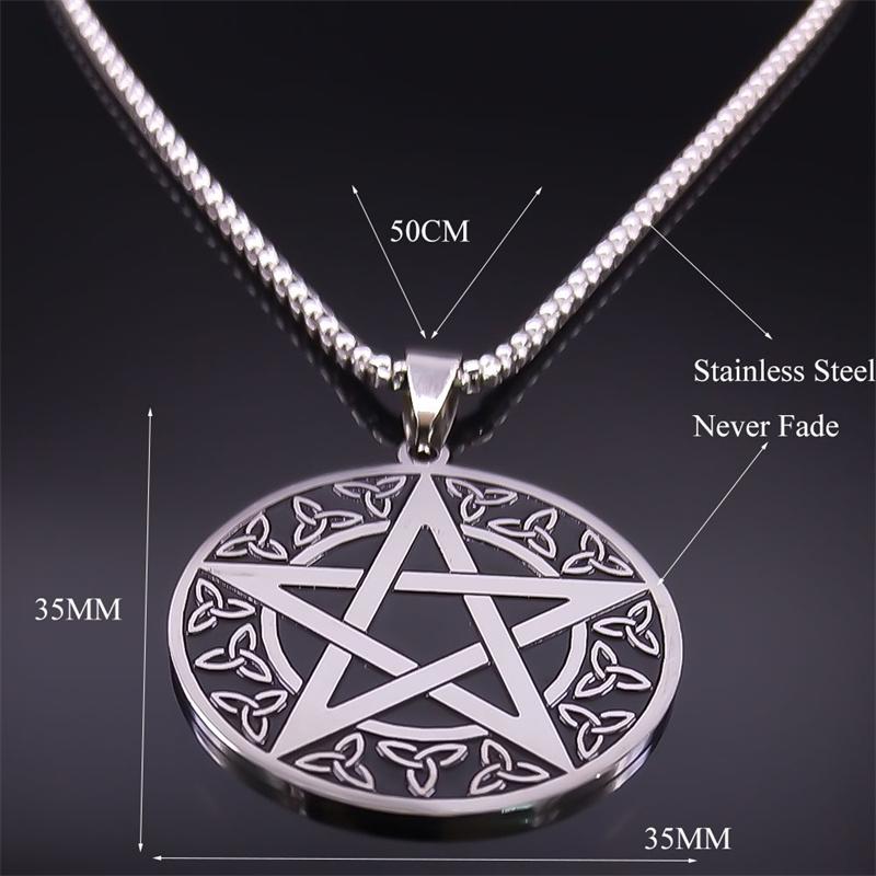 Witchcraft Pentagram Trinity Knot Symbol Necklace Stainless Steel Women/Men Wicca Necklaces Jewelry nudo de bruja amuleto N7753