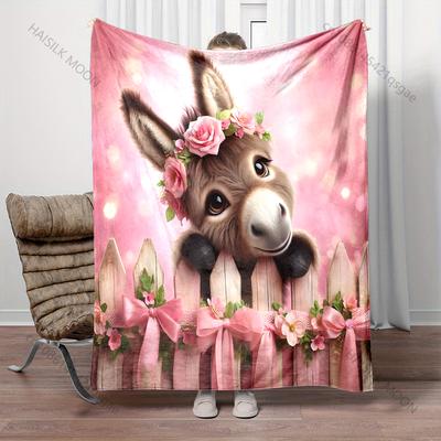 1 Stück Rosa Traum Esel Druck Decke Warm Weich Luxus Geschenke für Kinder Erwachsene Geeignet für Zuhause Sofa Bett Reisen Camping