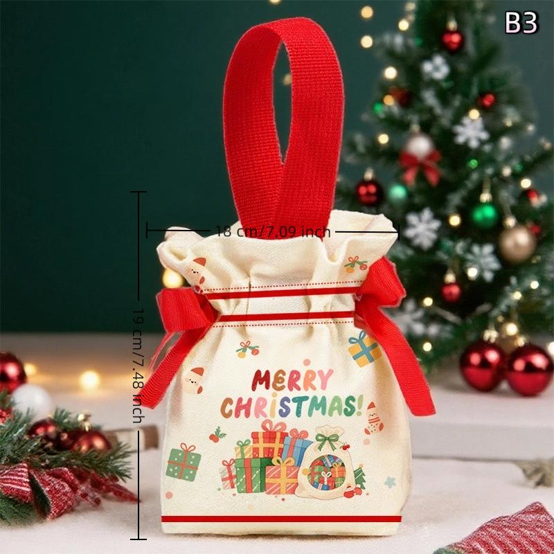 Cartoon Christmas Drawstring Apple Gift Bag Candy Cookie Packaging Bag Creativity Canvas Bag Christmas Party Decoration Kids