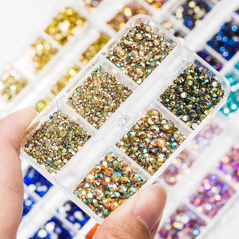 1Box Mix Sizes Ss6-ss20 Glass Non Hot Fix Rhinestone Flat Back Crystal Stone Strass Glitters Nail Diamond For DIY Garment
