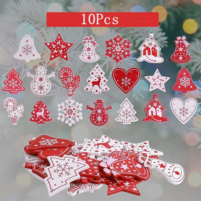 

10Pcs/lot Mixed Wooden Christmas Tree Pendants Noel Ornaments for Xmas Navidad Home Room Party New Year Gift Diy Accessories
