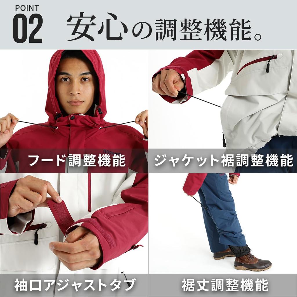 NNOUM Snowboard Apparel Top and Bottom Water Resistant To Adjustable Available In a Variety of Colors 24 Model Men's Set, 30,000ml, Flexible,