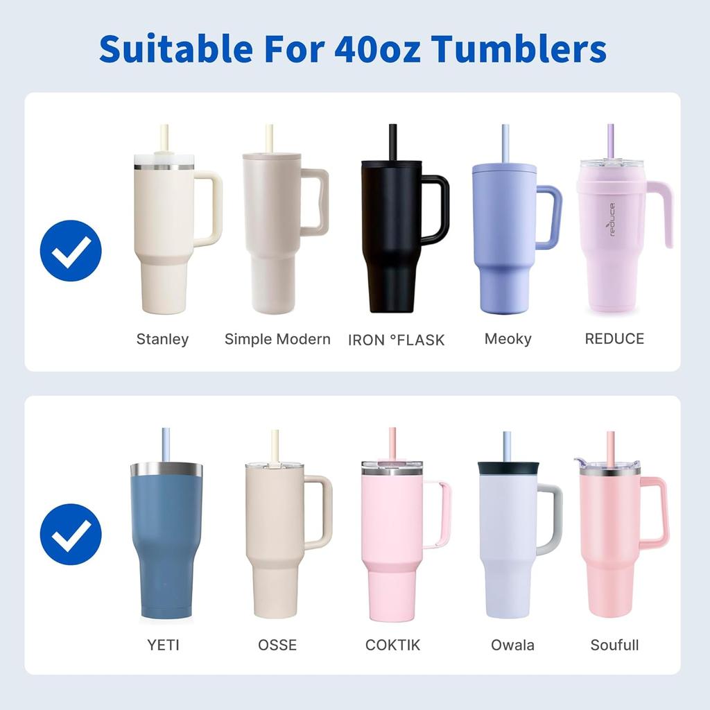 12.2” Silicone Straws Reble for Stanley/Simple Modern/Meoky 30 oz 40 oz Tumbler, 5 Pack Reble Long Rubber Drinking Straw for 64 oz Water Bottle,