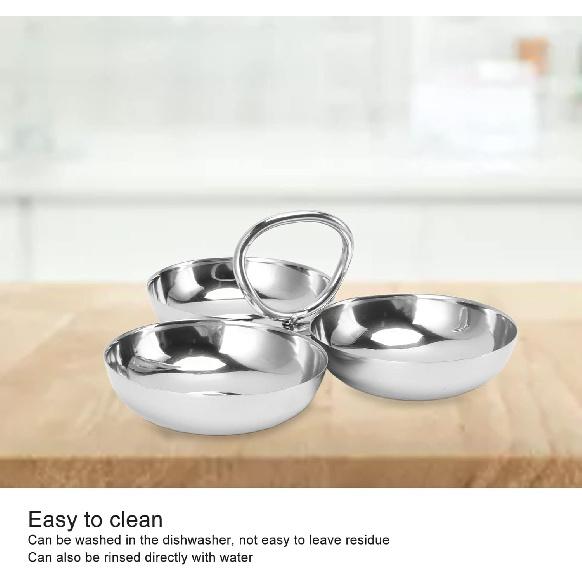 Snack Serving Plate 3 in 1 Fruit Bowl Snack Plate 304 Stainless Steel Reusable Dessert Plates Candy Serving Tray for Home Kitchen Party(Type 2)