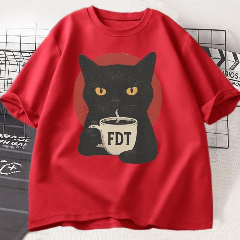 FDT Black Cat Tshirt Men Women Cotton Short Sleeve Tshirt Soft Breathable Round Neck Short Sleeve Tee Unisex Casual Wear