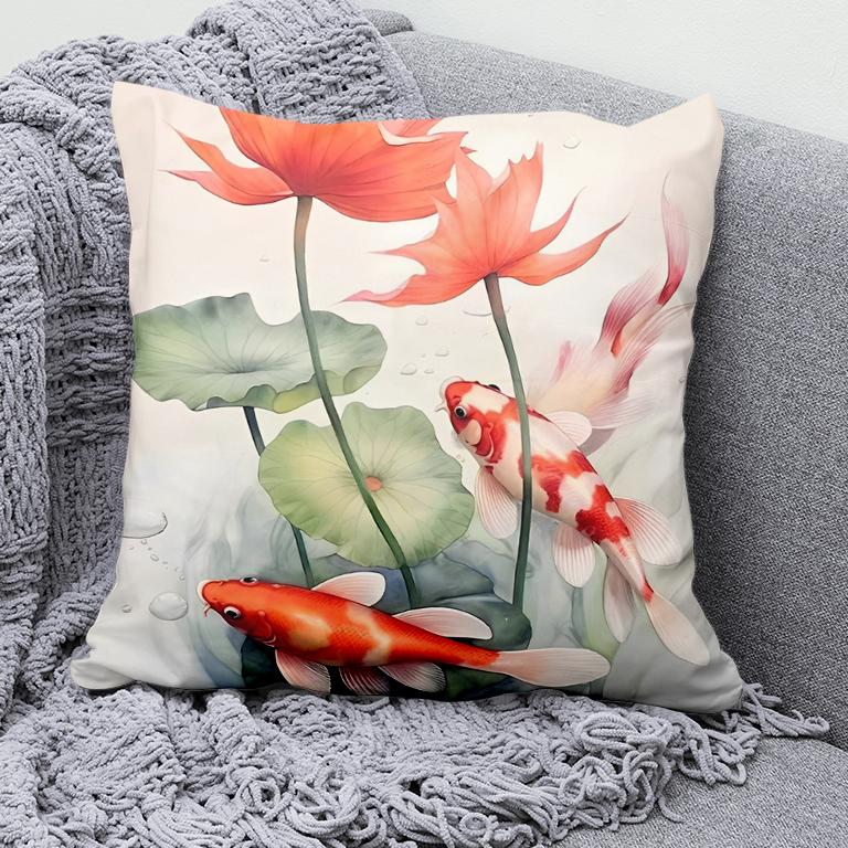 Car Living Room Sofa Cushion Cover Luxury Home Decoration Pillow Cover Chinese Style Lotus Koi Pattern