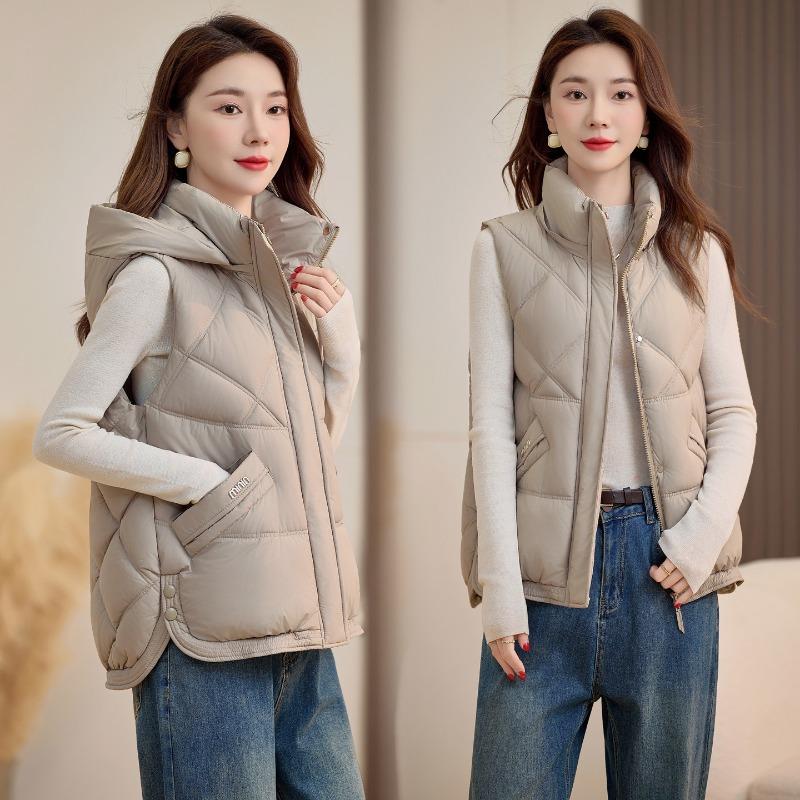 Autumn and Winter New Down Cotton Vest Women's Small Hooded Loose Short Vest Warm Jacket Vest