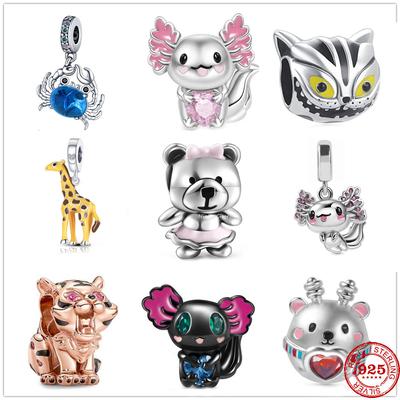 925 Sterling Silver Cat Bear Giraffe Cute Cartoon Beads Dangle Charms Fit Fashion Charm Bracelet for Women DIY Jewelry