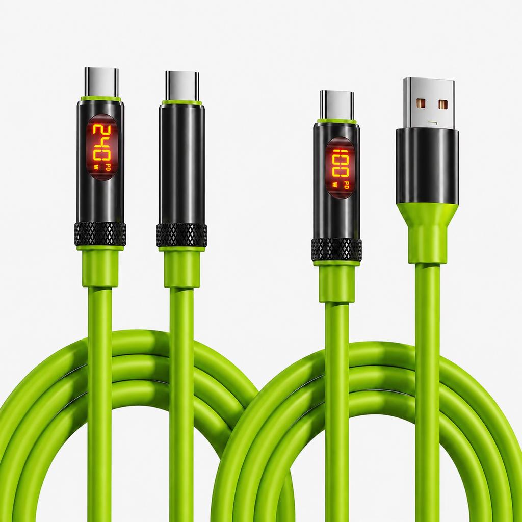 LED Display USB C Fast Charging Cable 100W 240W, USB A To Type C and USB C To USB C Data Sync Cord for Phones Laptops Tablets