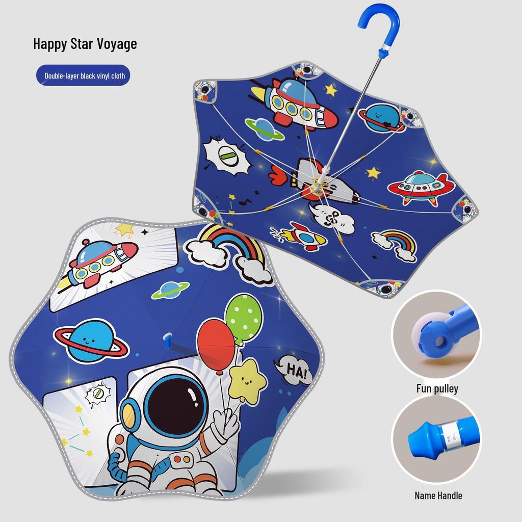 Children's Cartoon Umbrella: Safe, Rounded Corners, Anti-Puncture, Lightweight, Long Handle for Kindergarten & Elementary Boys and Girls.