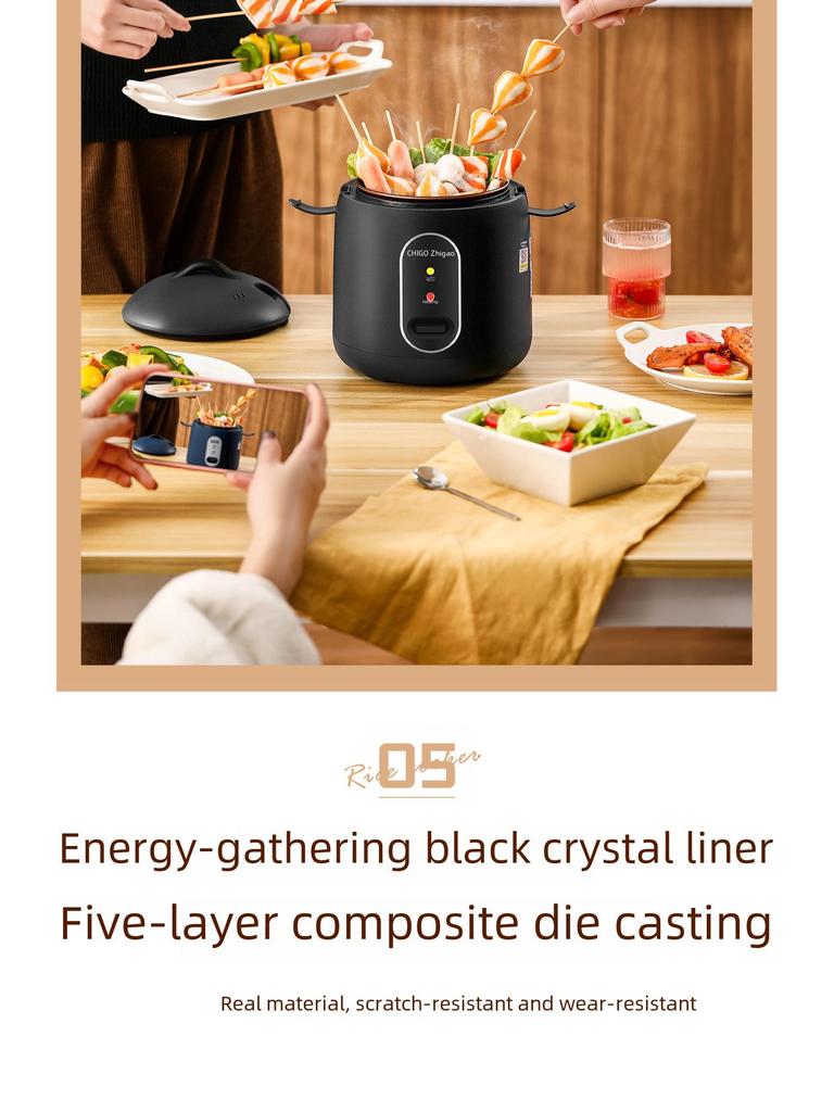 Chigo Mini Rice Cooker - Low Power, Non-Stick, Ideal for 1-2 People, Perfect for Dorms and Small Spaces