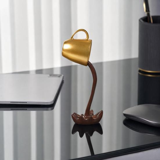Figura de Taza de Café que se Derrama Flotante, Estatua Divertida de Taza de Café con Salpicadura al Verter, Escultura de Café de Resina Novedosa para Cocina, Bar, Oficina, Decoración de Cafetería