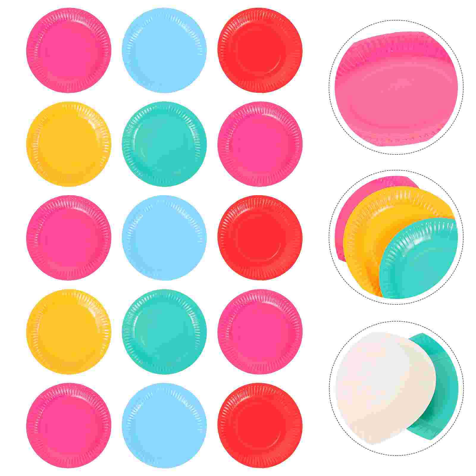 

100 шт. красочных одноразовых бумажных тарелок для декора вечеринки по случаю дня рождения, экологически чистые безопасные бумажные тарелки для торта для вечеринок
