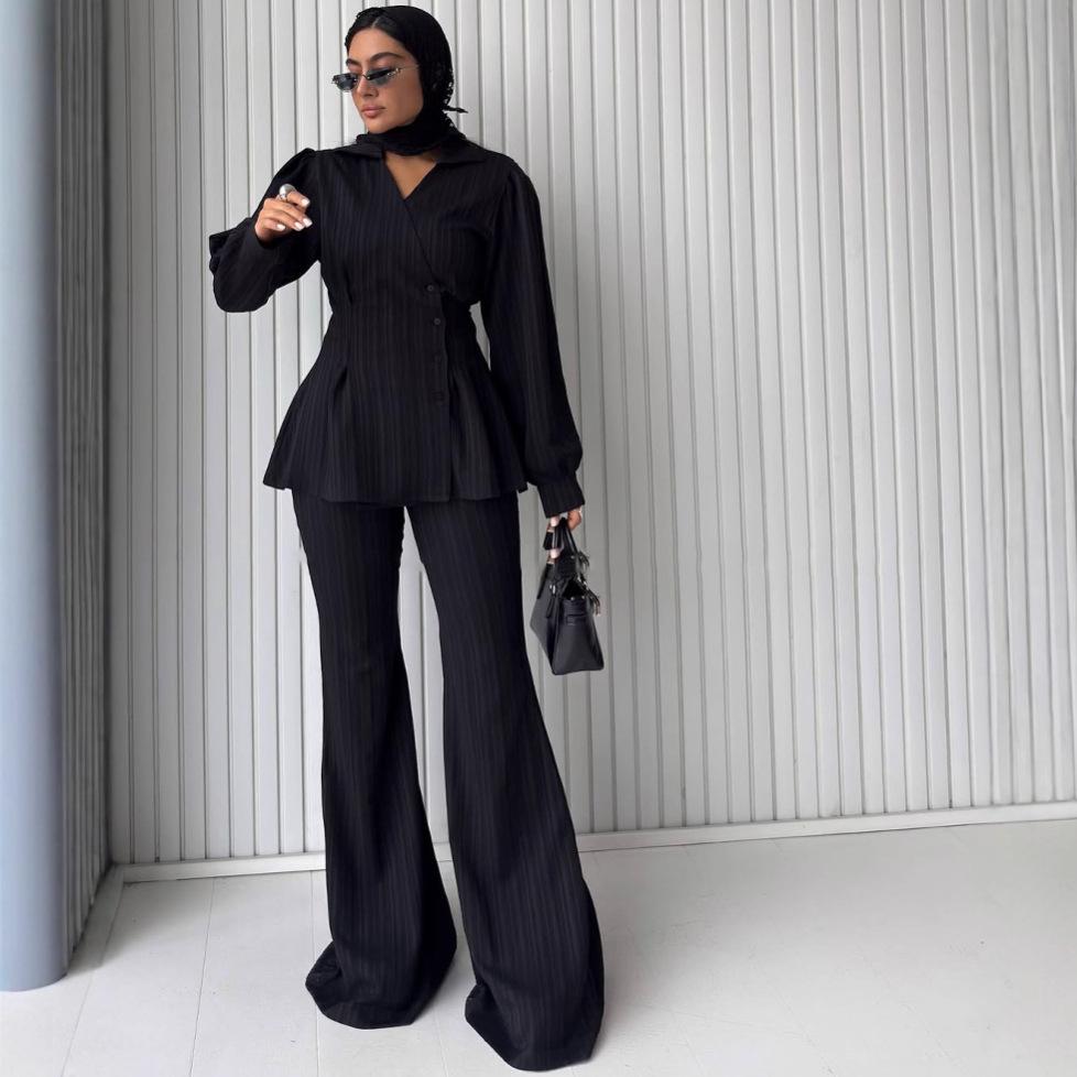 2025 Summer Women's Cross-Border Trendy Casual V-Neck Long Sleeve Top & Pants Set