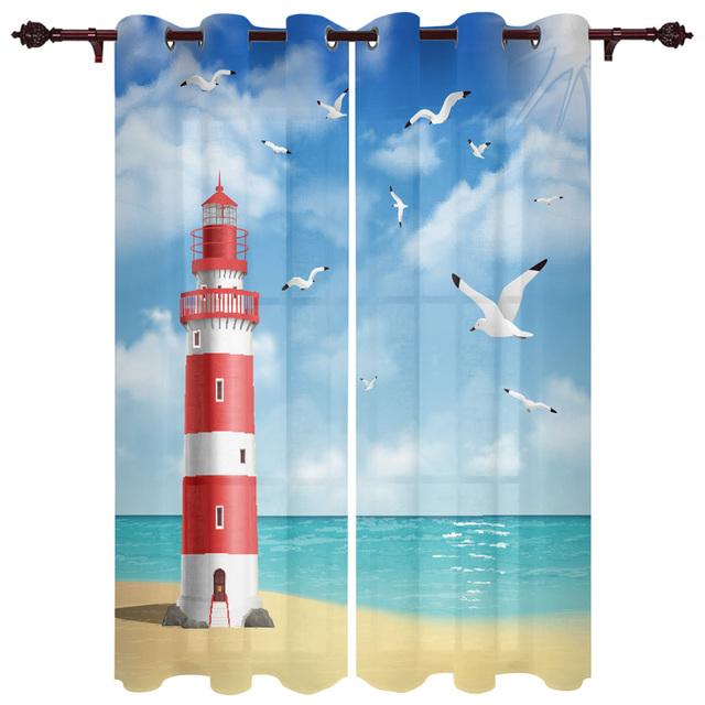 Lighthouse Island Perdele de fereastră vintage acuarelă pentru sufragerie Perdele pentru dormitor modern de lux Cafea Draperii pentru sufragerie