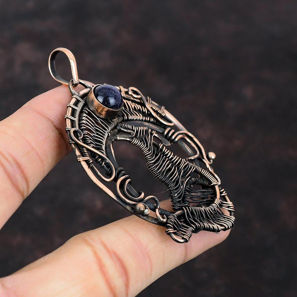 Blue Sunstone Pendant Copper Wire Wrapped Gemstone Pendant Antique Jewelry Dog Pendant Handmade Stylish Pendant Copper Wire Jewelry For Gift