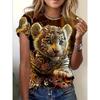 Fashion Women's Crew Neck Short Sleeve 3D Animal Color Printing Animal Short Sleeve Crew Neck T-Shirt