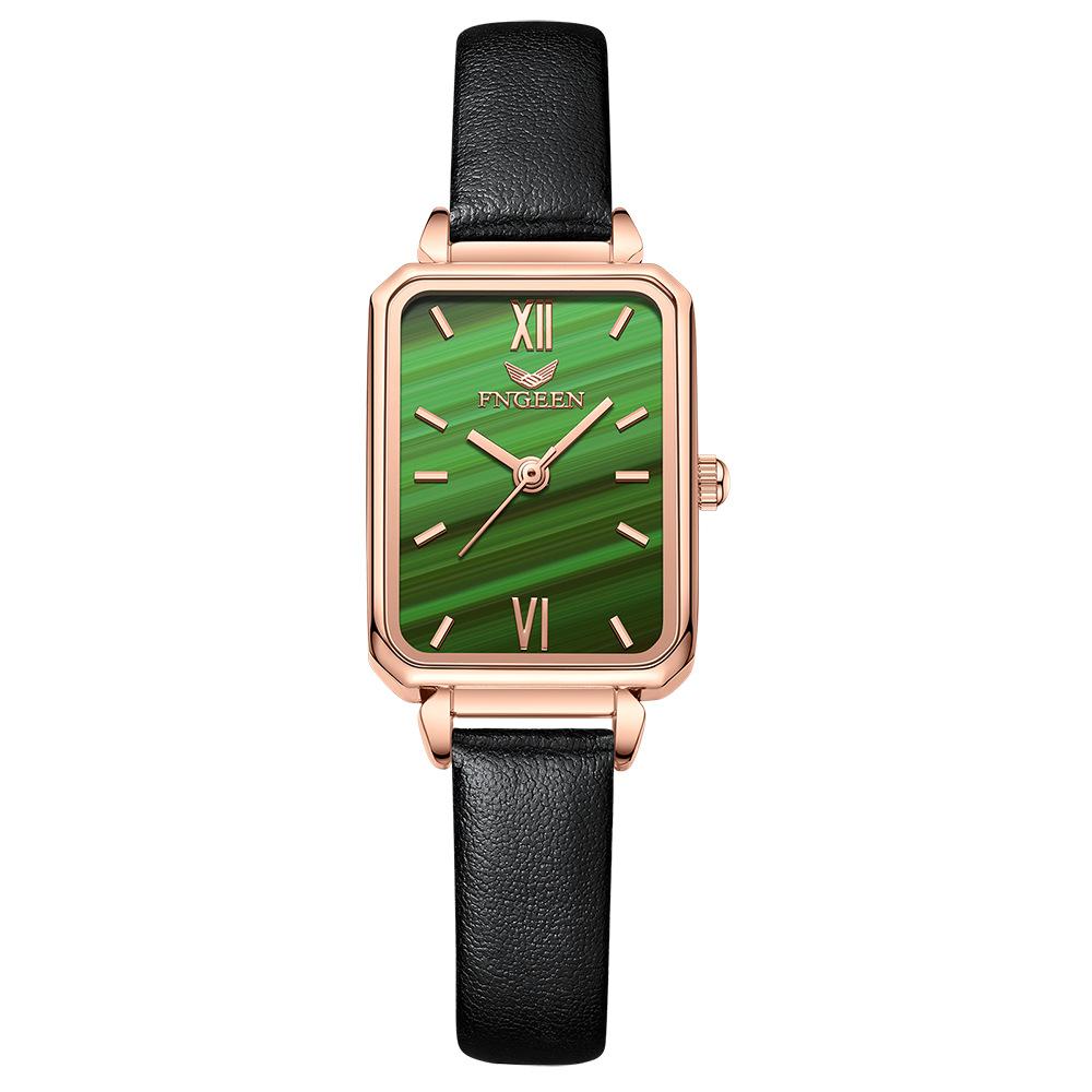 2025 New Small Green Watch Women's Light Luxury Retro Small Square Plate Simple Temperament Women's Watch