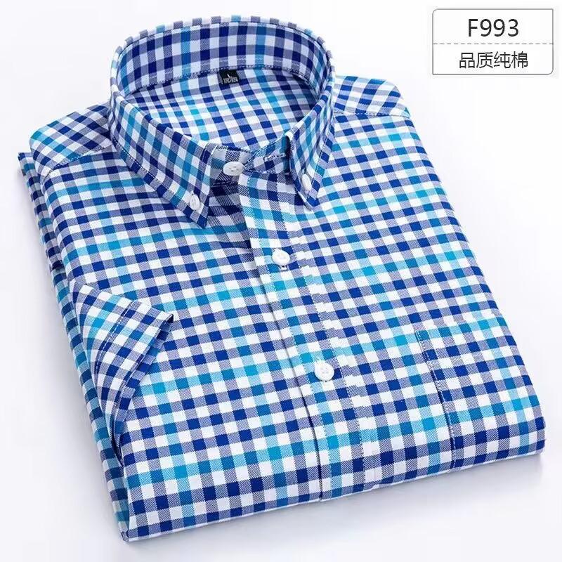 Summer Pure Cotton Men's Plaid Short-sleeved Shirt Casual Business Cotton Half-sleeved Young and Middle-aged Shirt