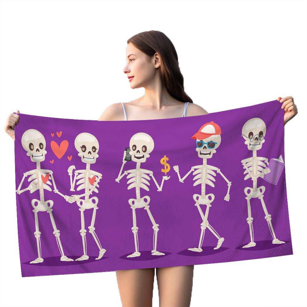 Creative cartoon skull digital-printed polyester Superfine fiber double-sided fleece Beach vacation bath towel, beach towel