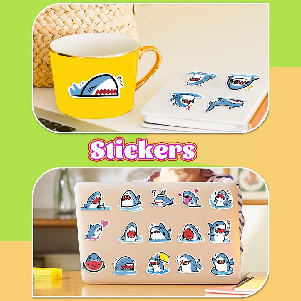 50 Cartoon Blue Fat Shark Graffiti Stickers Guitar Notebook Suitcase DIY Waterproof Stickers
