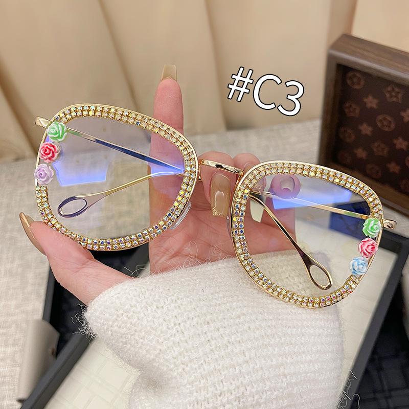 With Diamond Studded Anti Blue Light Glasses Fashionable and High-Quality Luxury Eyeglass Frames for Men and Women