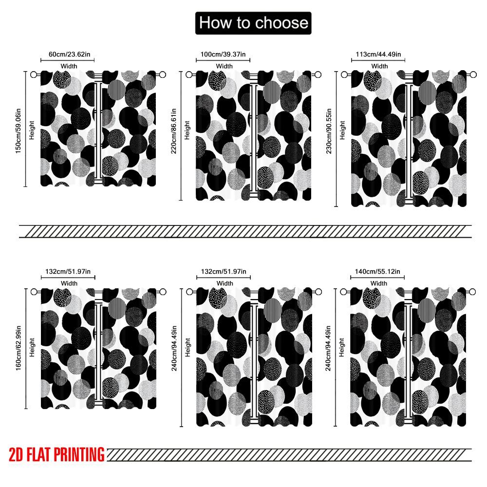 2 Stück, 2D-Flachdruck Kreative Vorhänge Schwarze und Weiße Kreise Vielseitig 100% Polyester (ohne Stange) Vielseitige Allzweck- für